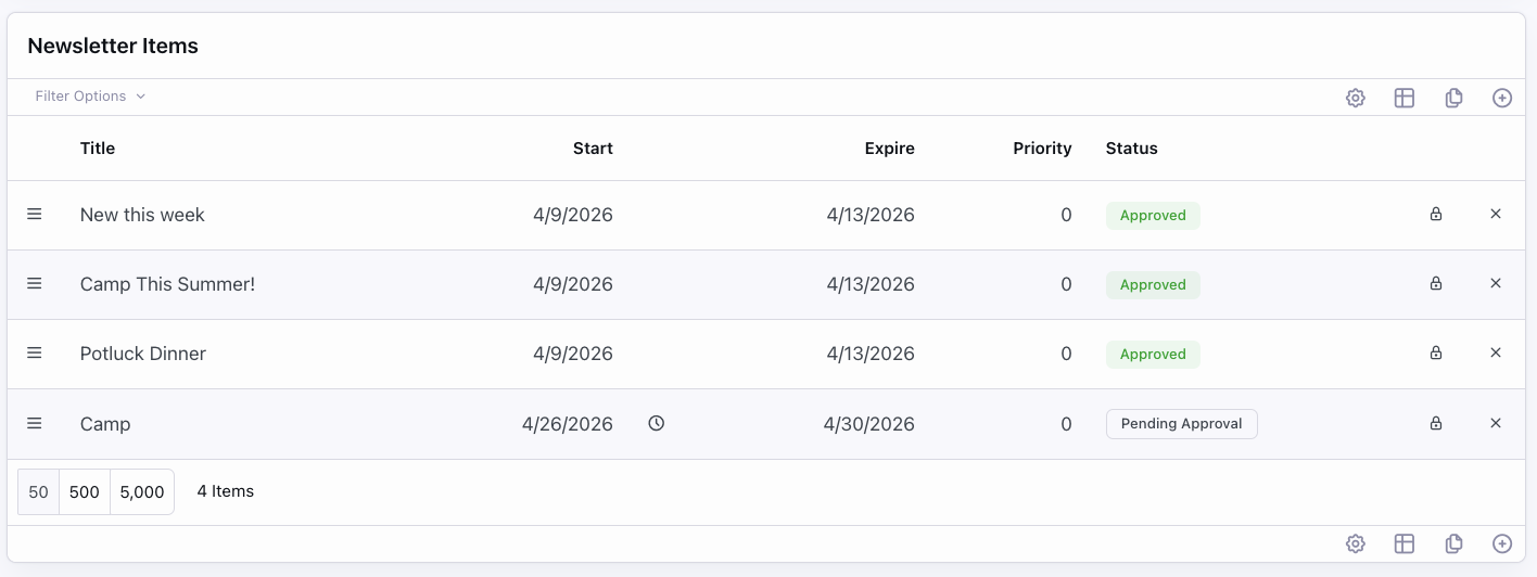 Approve Newsletter Items